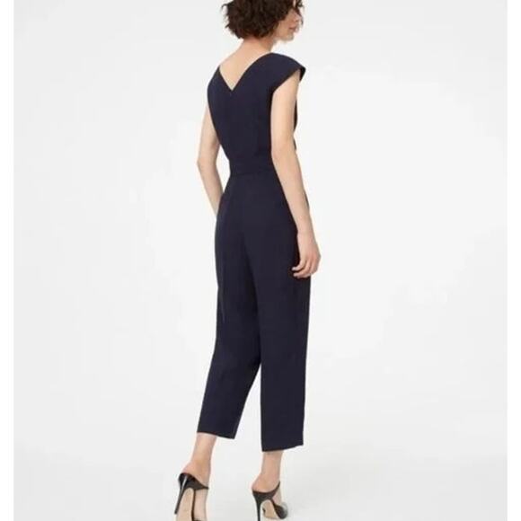 CLUB MONACO Lorenny Jumpsuit Straight Leg Navy Blue Belted Cross Front | 2 - Picture 7 of 11